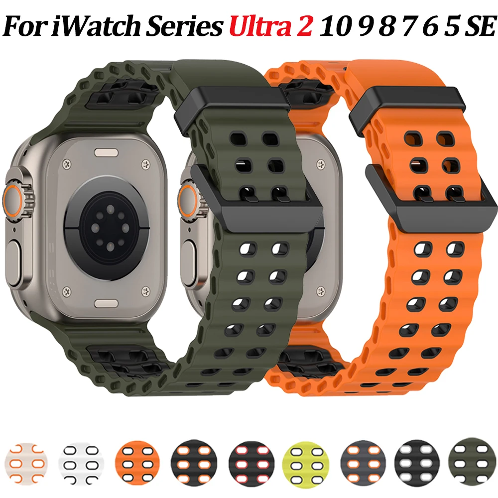 

Ocean Strap for Apple Watch Band Ultra 2 49mm 46mm 45mm 44mm 42mm Sport Breathable Bracelet iWatch Series 10 Ultra 9 8 7 6 5 SE