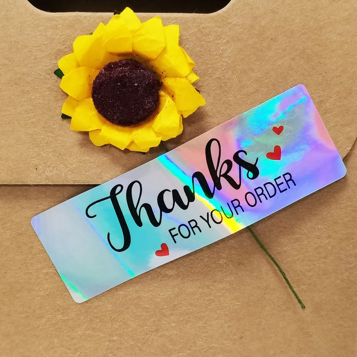 120 Stück 2,5 x 7,6 cm große Regenbogen-Laser-Aufkleber „Danke für Ihre Bestellung“, Aufkleber für kleine Unternehmen, selbstklebende Etiketten, handgefertigte Dekoration