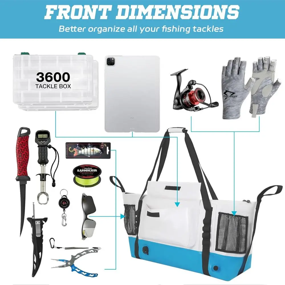 حقيبة تبريد الأسماك المعزولة مع قاع مسطح-25x17.5 40x16 60x20 بوصة مقاومة للماء لصيد الأسماك حقيبة تبريد القتل #4