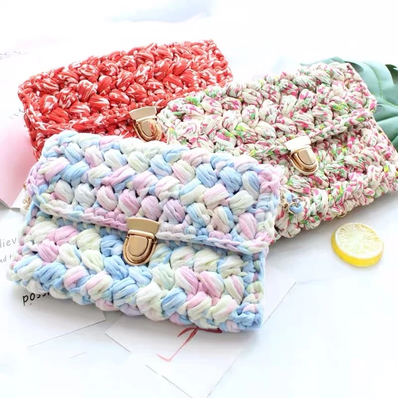 Rainbow Cotton Woven Thread DIY T-Shirt Yarn Crochet Candy Colors Sewing & Knitting Supplies for Bag Blanket Cushion Handmade