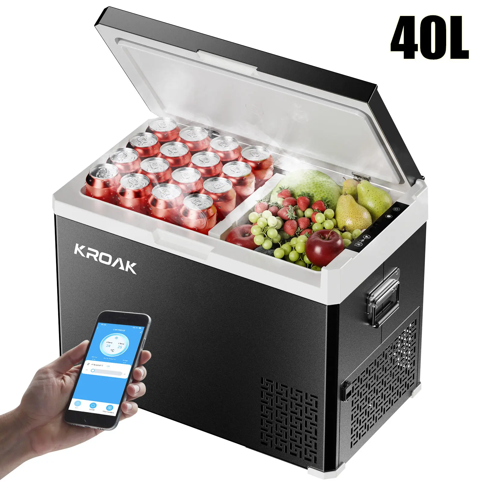 Hcalory 30L 40L Auto-Kühlschrank 12V 24V DC Tragbarer Gefrierschrank mit AC110-240V Adapter Dual-Zonen-Kühlbox Kompressor für Camping