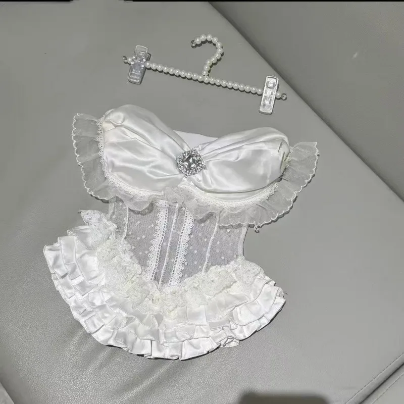 

Элегантный кружевной топ без бретелек с открытыми плечами и бриллиантами, сексуальные тонкие майки со сборками сзади, новинка лета 2025, модные вечерние наряды для вечеринок