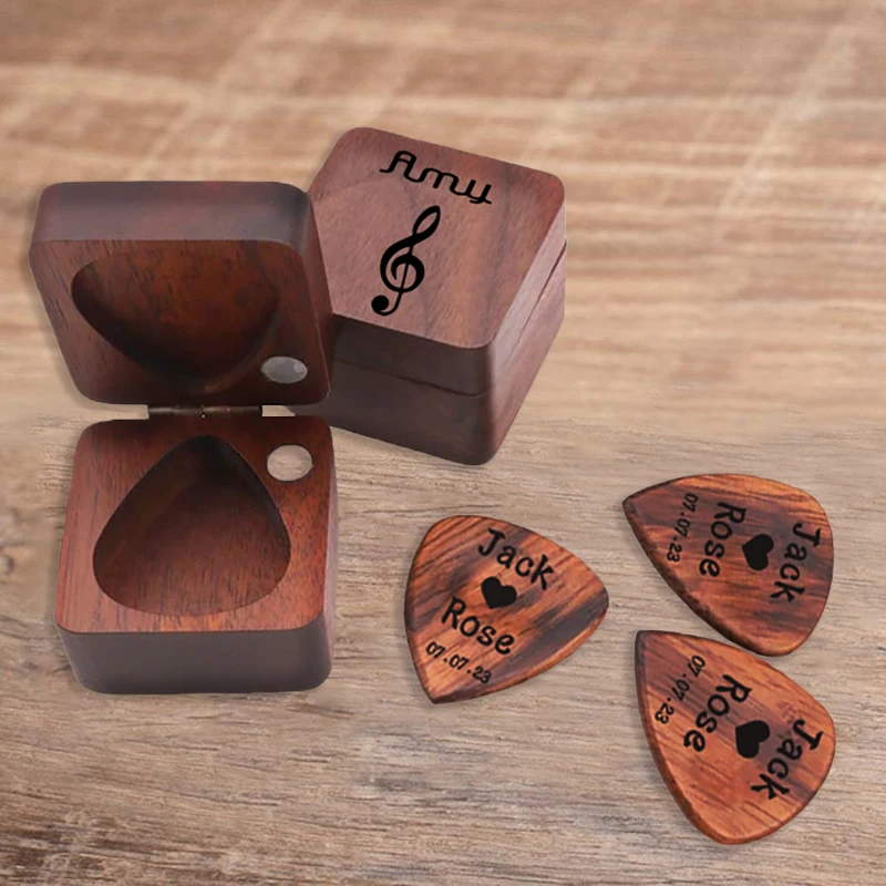 

Customized Laser Carved Wooden Guitar Pick Box Set for Valentine's Day Anniversary, Christmas Gift, Halloween Gift, Best Man Gif