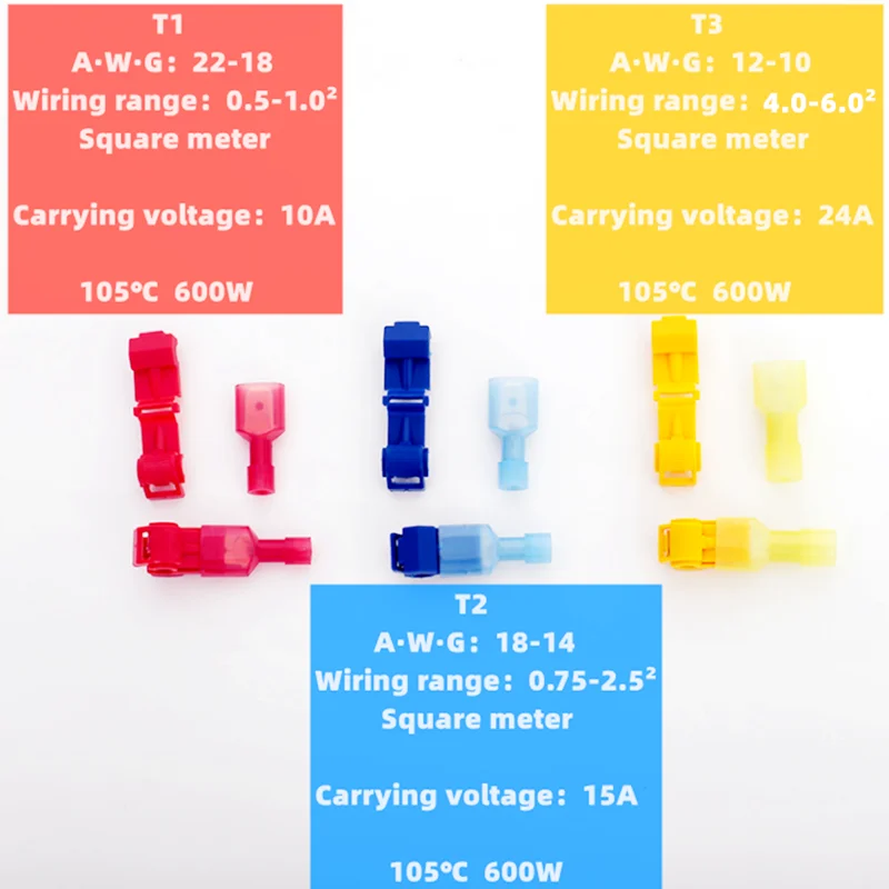 Morsettiere a forma di T, morsetti di collegamento del connettore elettrico, spine di spelatura ad asciugatura rapida, spina del connettore del cavo