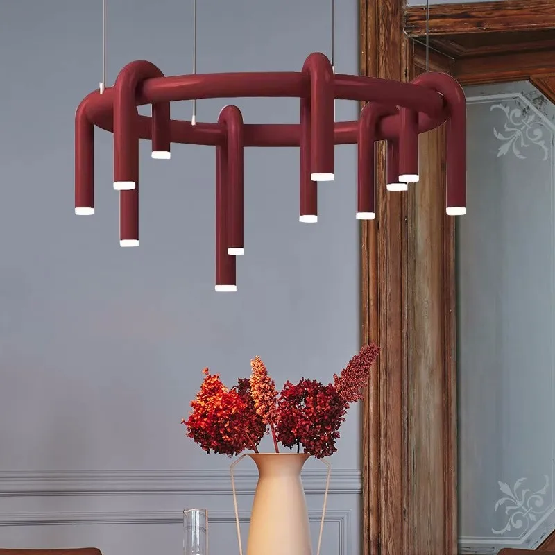 Designer U Shaped Chandelier LED Red Round Pendant Lamp For Living Room Bedroom Restaurant Modern Minimalist Circle Chandelier