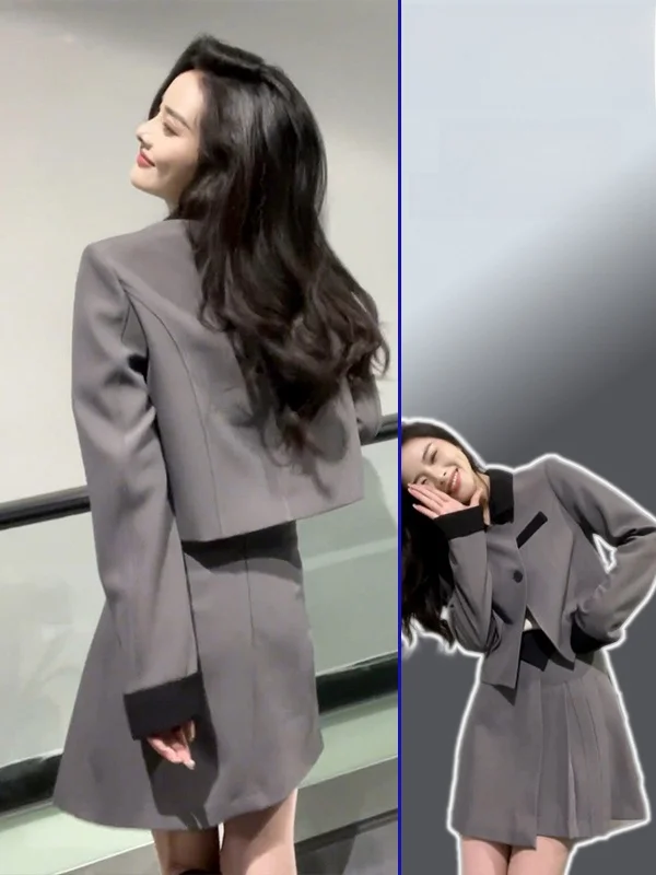 

ay Suit Jaet And High Waist Skirt Two-Piece Set plus Size Women's Faionable Retro Sle Clete Outfit