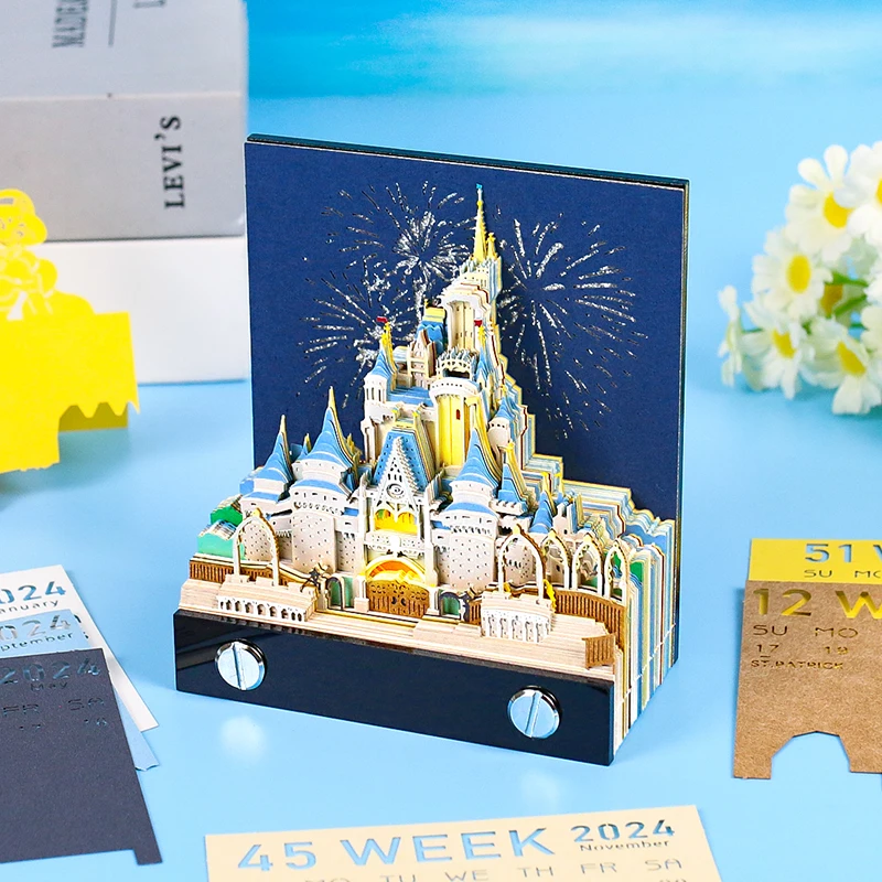 Omoshiroi Block Tear Off Calendar Fairy Castle 3D Memo Pad Hary Magic Castle Sakura Sticky Note Luxury Gift For Girls Boys Kids