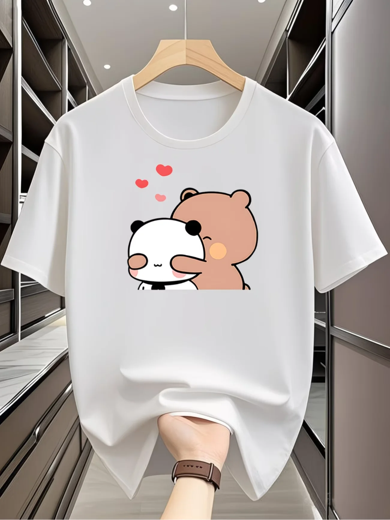 Bubu Dudu T Shirt Women Milk Mocha Bear Panda Graphic Tees Summer Couple Matching Clothes Kawaii Cartoon Short Sleeve Tops Y2K