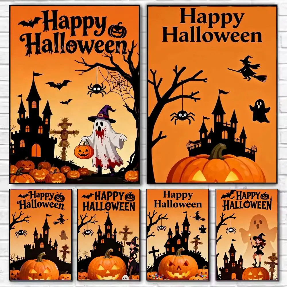 Halloween Castle Witch and Ghost Poster HD Decorative Wall Art for Living Room Bedroom Café Stylish Home Décor Gift