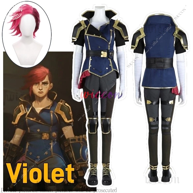 Violet Cosplay Game LOL Costume Wig The Piltover Enforcer Combat Clothing Comic-Con Uniform Arcane Halloween Party Woman Man