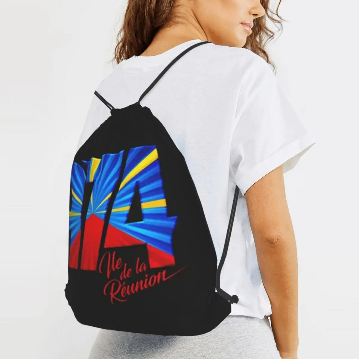 974 Reunion Island Flag Backpacks Multi-function Drawstring Bags Shoes Bag Book Bags for Travel School