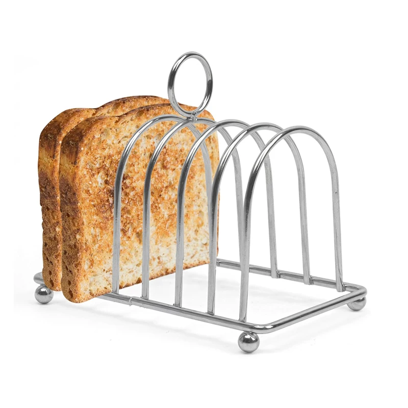 Stainless Steel Toast Rack 6 Grid Bread Slice Slot Toast Cooling Holder with Handle Bread Slices Organizer Toast Serving Stand