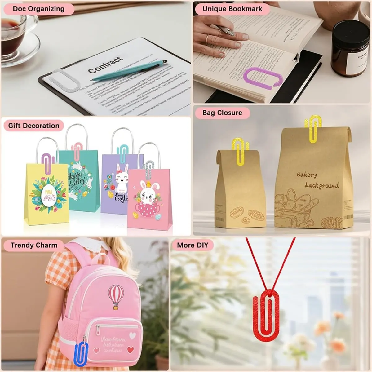 AB09 24Pcs Acrylic Paper Clips, 4"X2"Large Plastic Paper Clips ,Gifts for Teachers & Students, Desk & DIY Charms &Bookmarks