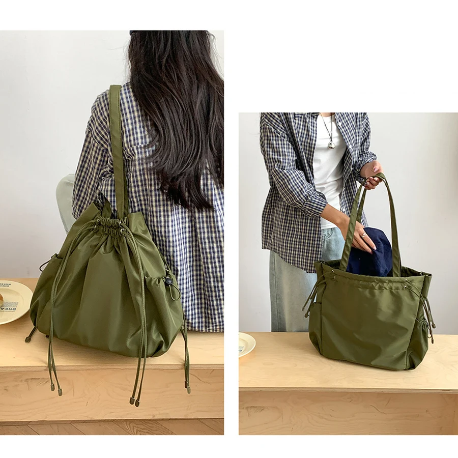 Spring/Summer Versatile Designer Handbags Purses Large Capacity Tote Bag for Women Korean Casual Nylon Drawstring Shoulder Bag