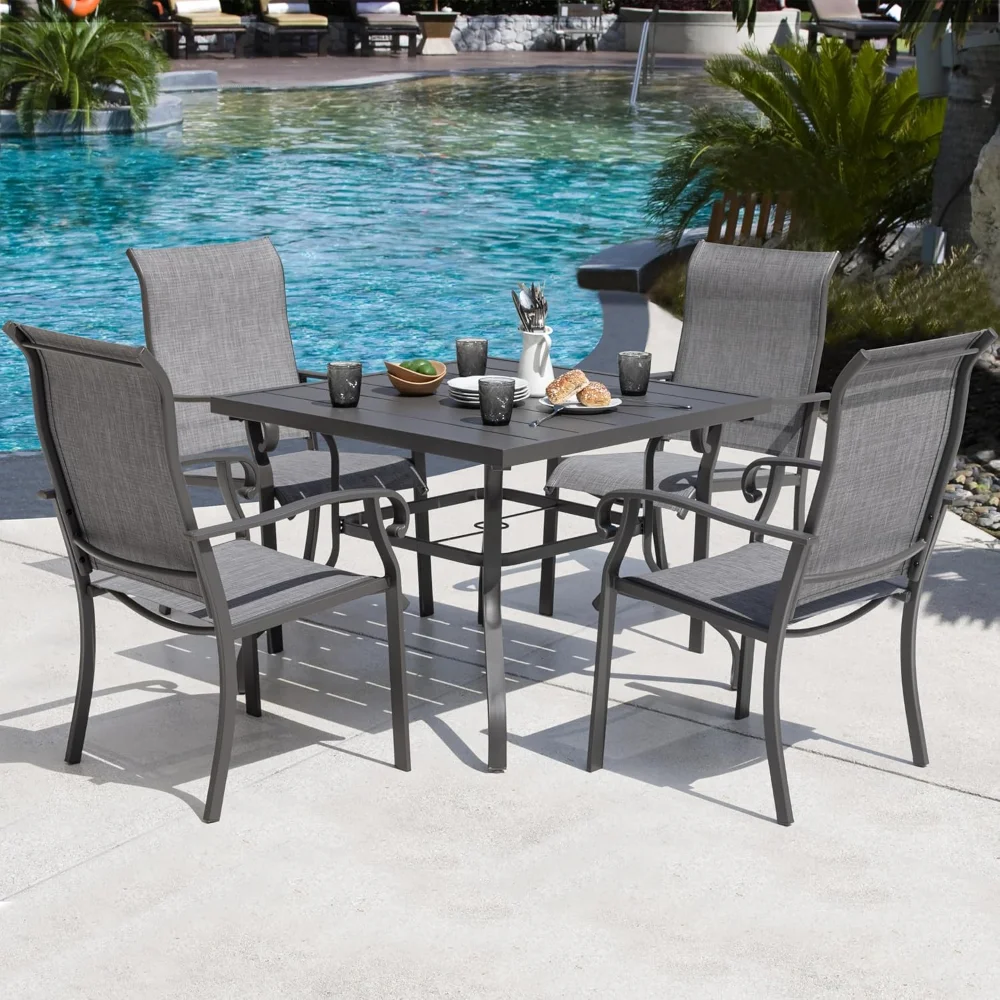 

Outdoor Patio Dining Set 5 Piece Furniture Set Including Square Outdoor Dining Table with 1.57" Umbrella Hole