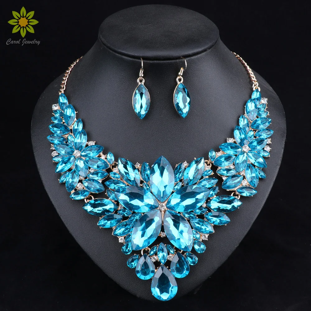 Fashion Crystal Jewelry Sets Bridal Necklace Earrings Sets Wedding Party Jewelery Dress Jewellery Decoration Accessories