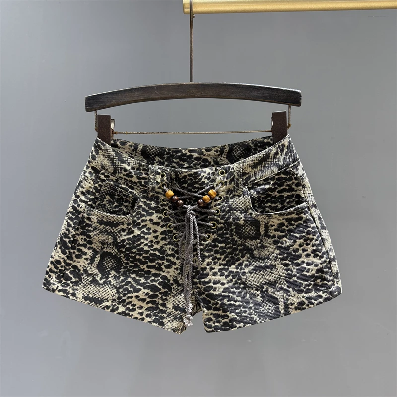 American Spice Girl Retro Leopard Print Wide-leg Shorts Women's Summer New Design Straps Fashionable and Thin A-line Hot Pants