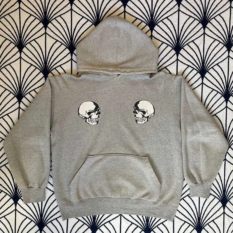 

Number (N) ine ss04 the clash grey double skull print casual hooded sport sweater