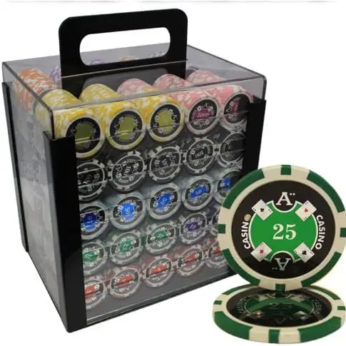 Poker 1000pcs Ace Casino Laser Poker Chips Set with Acrylic Case Custom Build