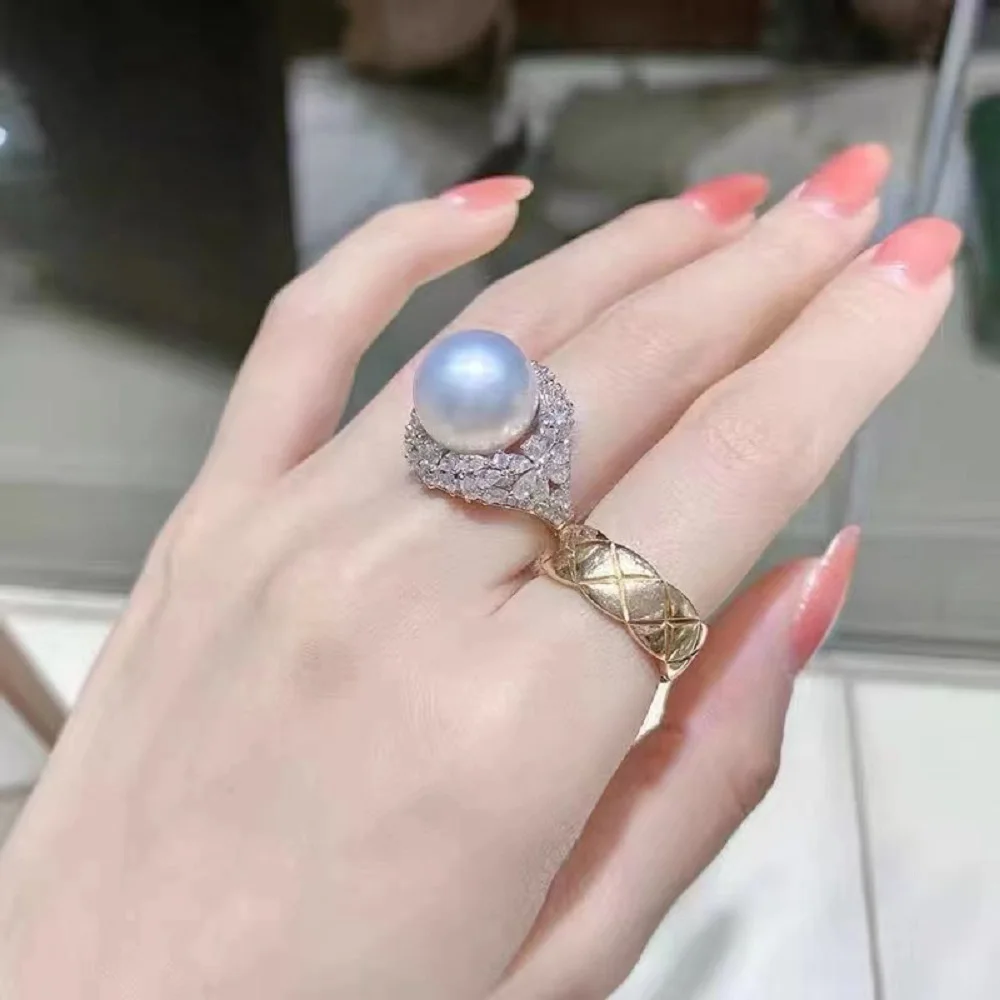 new HUGE AAAA ++++ 11-12MM   ROUND AKOYA WHITE Pearl Ring S925 Sterling Silver Seawater Nanyang