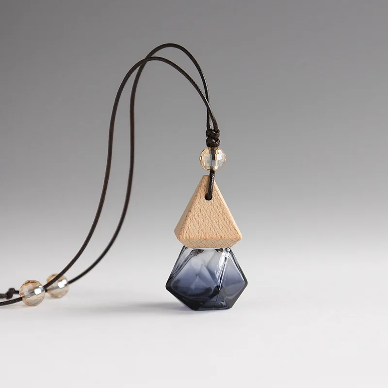 Bouteille vide d'huile essentielle de 8ML, pendentif de parfum de voiture, bijoux d'aromathérapie, bouteille en verre, pendentif de bouteille de parfum avec couvercle en bois