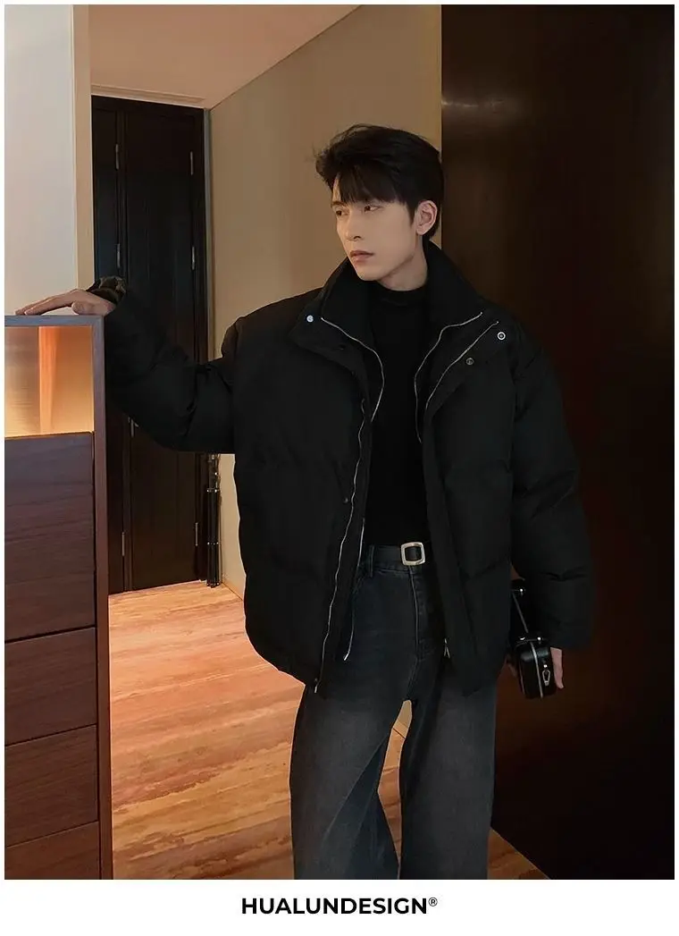 New Fake Two Piece Warm Coats Men Winter Loose Cotton-padded Jackets Men's 2026 Solid Color Pockets Overcoats C919