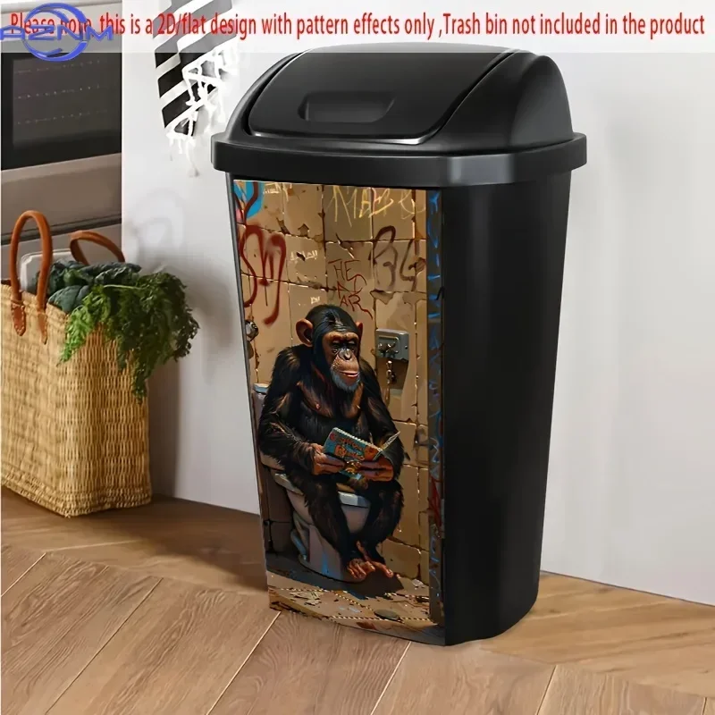 2D 1PCTrash Can Sticker. .01*81.99cm. Gorilla Reading Pattern. Fun and Quirky. Creative Trash Can Sticker. Suitable for trash