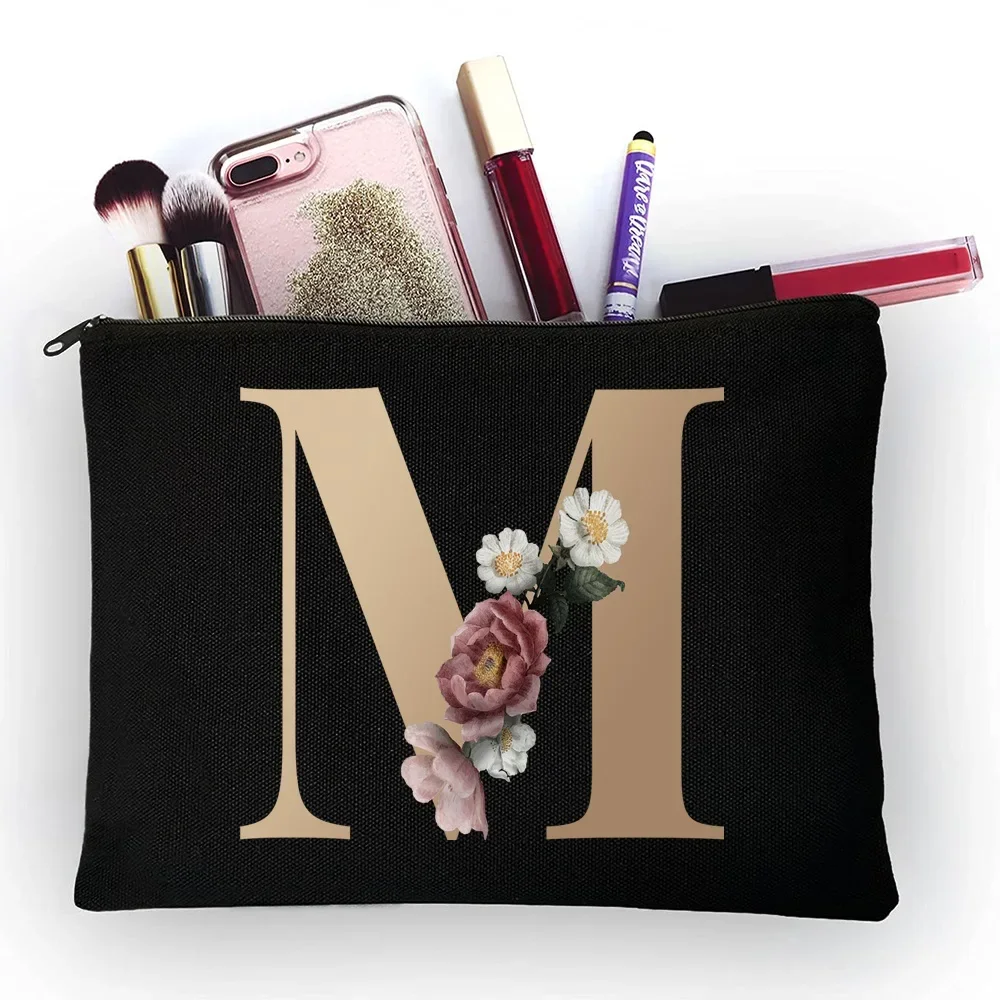 Girl Makeup Bag Golden Letter Pattern Classic Organizer Bag Pouches for Travel Bags Pouch Women\'s Cosmetic Bag