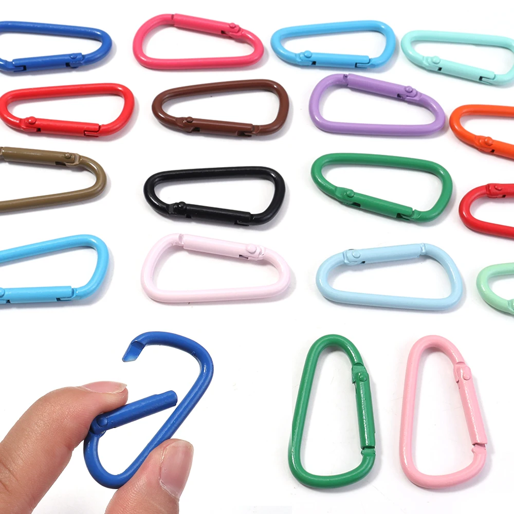 10pcs Colorful Carabiner Clip Alloy Keychain Clasps Hook 45X24mm D-ring Spring Snap Buckle For DIY Jewelry Making Accessories