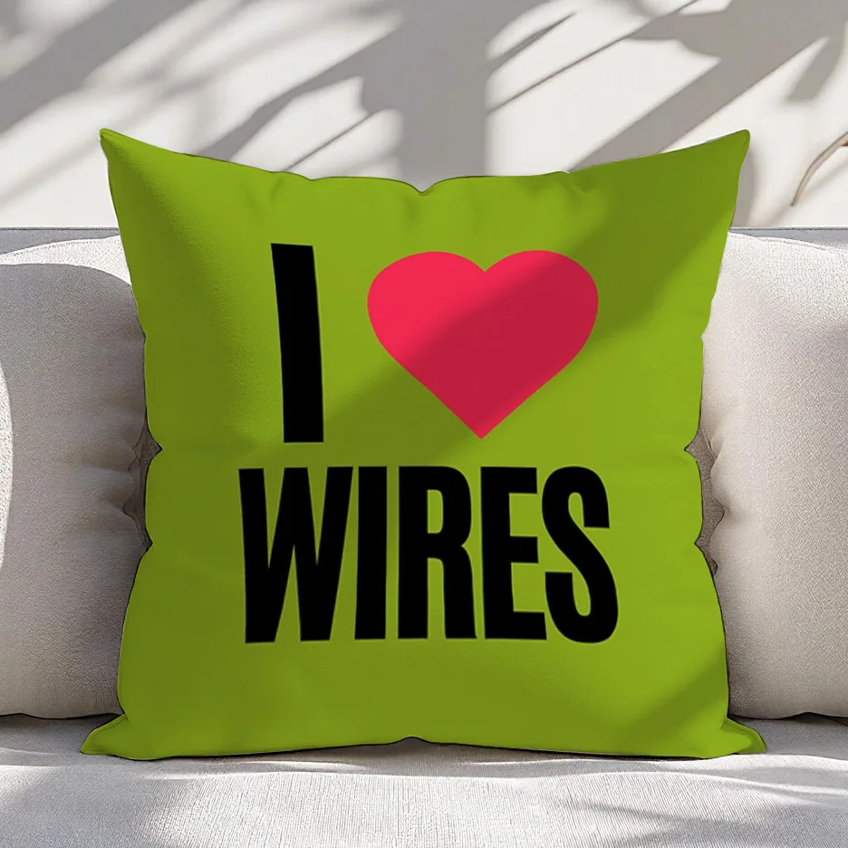 Pillow Cover I Love Wires Bold Text Heart Design Bright Green Soft Polyester Zipper Machine Washable Sofa Bed Decor Geek Gift