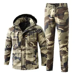 Tactical Jackets Waterproof Men Pants Camo Set Soft Shell Fleece Winter Combat Suit Windbreak Warm Multi Pocket Training Uniform