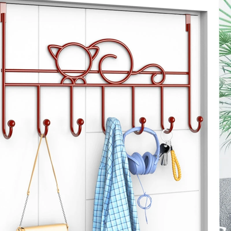 HLZS-7-Hook Over Door Hanger Iron Art Bag Clothes Key Scarf Hanging Holder Bathroom Kitchen Home Back Door Organizer