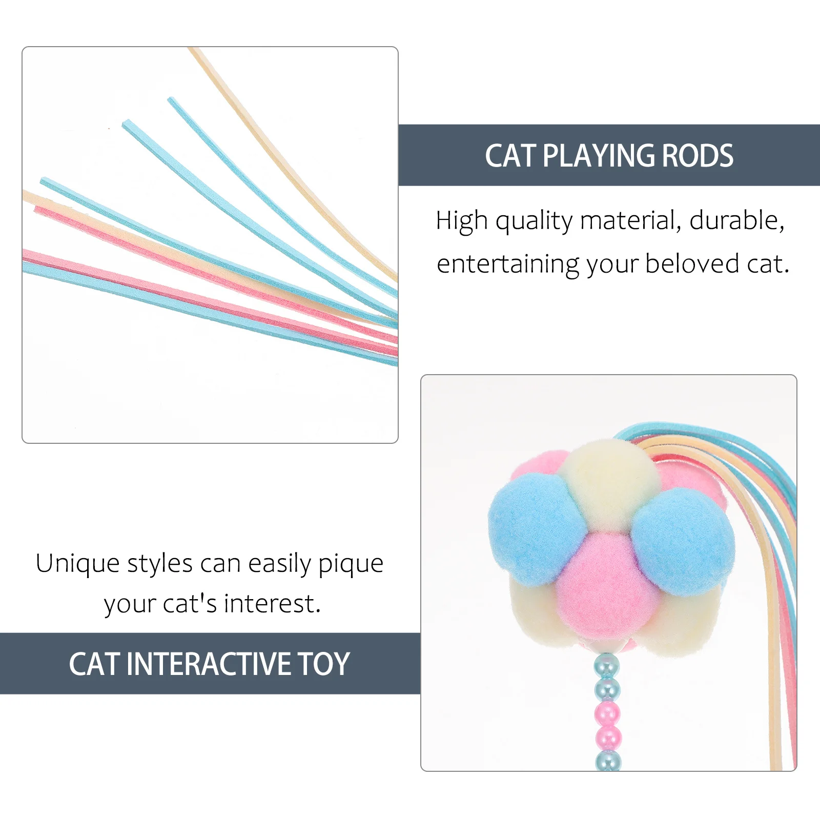 

2pcs Teaser Colorful Design Teaser Rods Interactive Bite Resistant Playing Playthings Rods For Kitten Cat Pet Supplies Cat