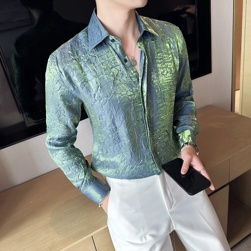 

Plus Size 3XL-S Autumn New Luxury Long Sleeve Shirts For Men Clothing Slim Fit Casual Prom Tuxedo Shirt Chemise Homme Sale S-3XL