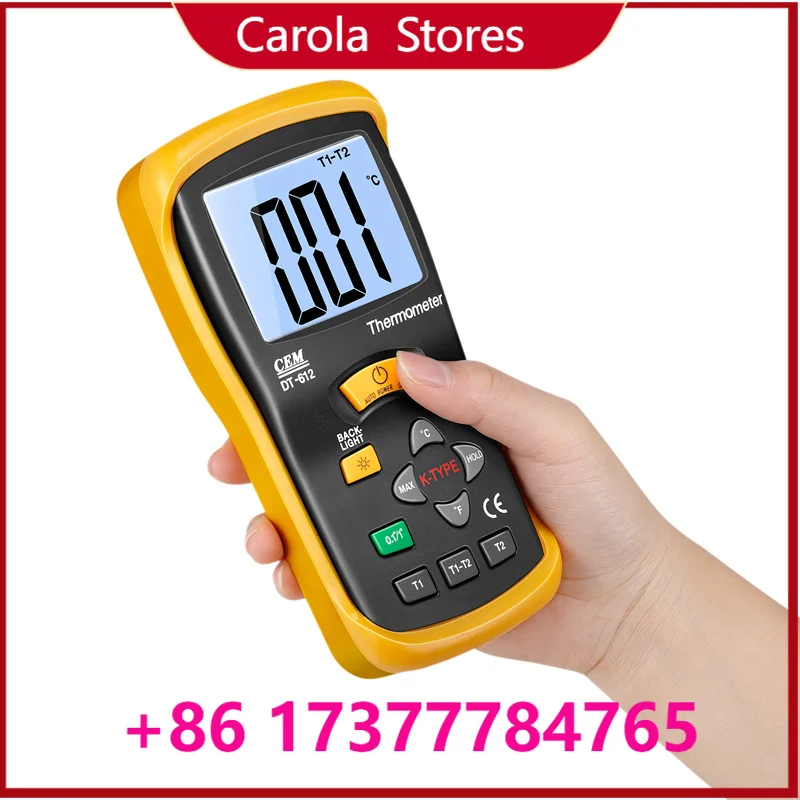 CEM DT-612 Dual Channel K-Type Thermocouple Thermometer High Precision Industrial Portable Temperature Meter with Detachable