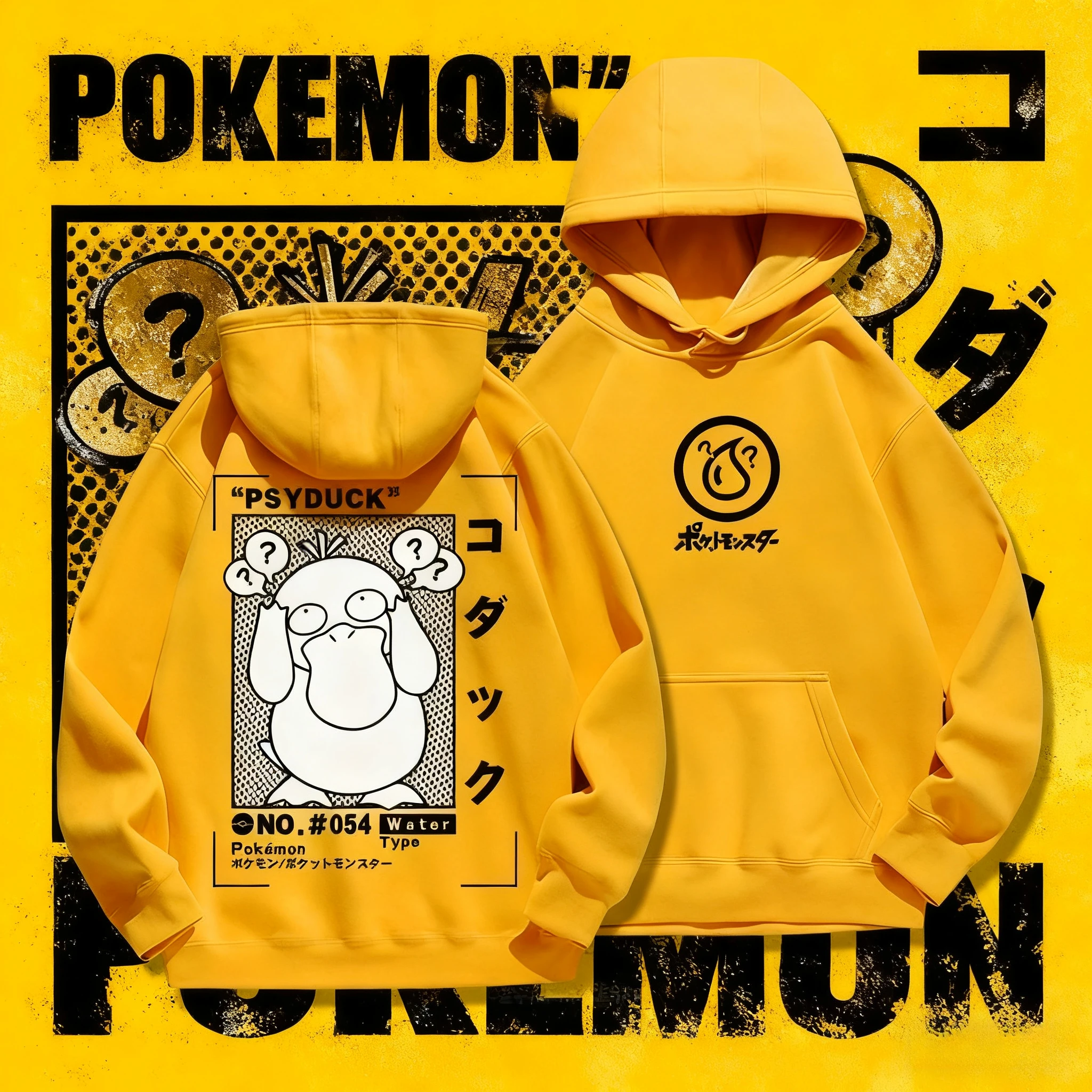 2025 Otoño/Invierno Pokemon animación marca 100% algodón Psyduck impreso Sudadera con capucha hombres/niños Harajuku Casual suelta mantener caliente
