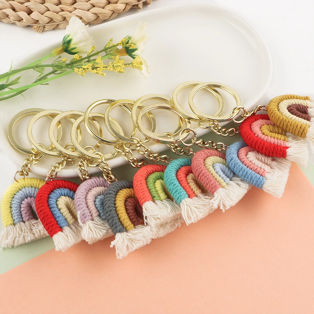 1Set Pure Cotton Yarn Colorful Tassel Finished Key Chain Multi Functional Chain Applicable To Making Backpack Pendant Keychain