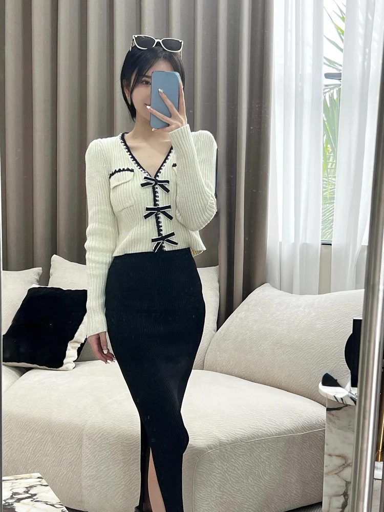 Elegant Knitted Pullover Office Lady 2022 Autumn Casual Long Sleeve Y2k Clothing V-neck Korean Style Fashion Slim Blouse Woman