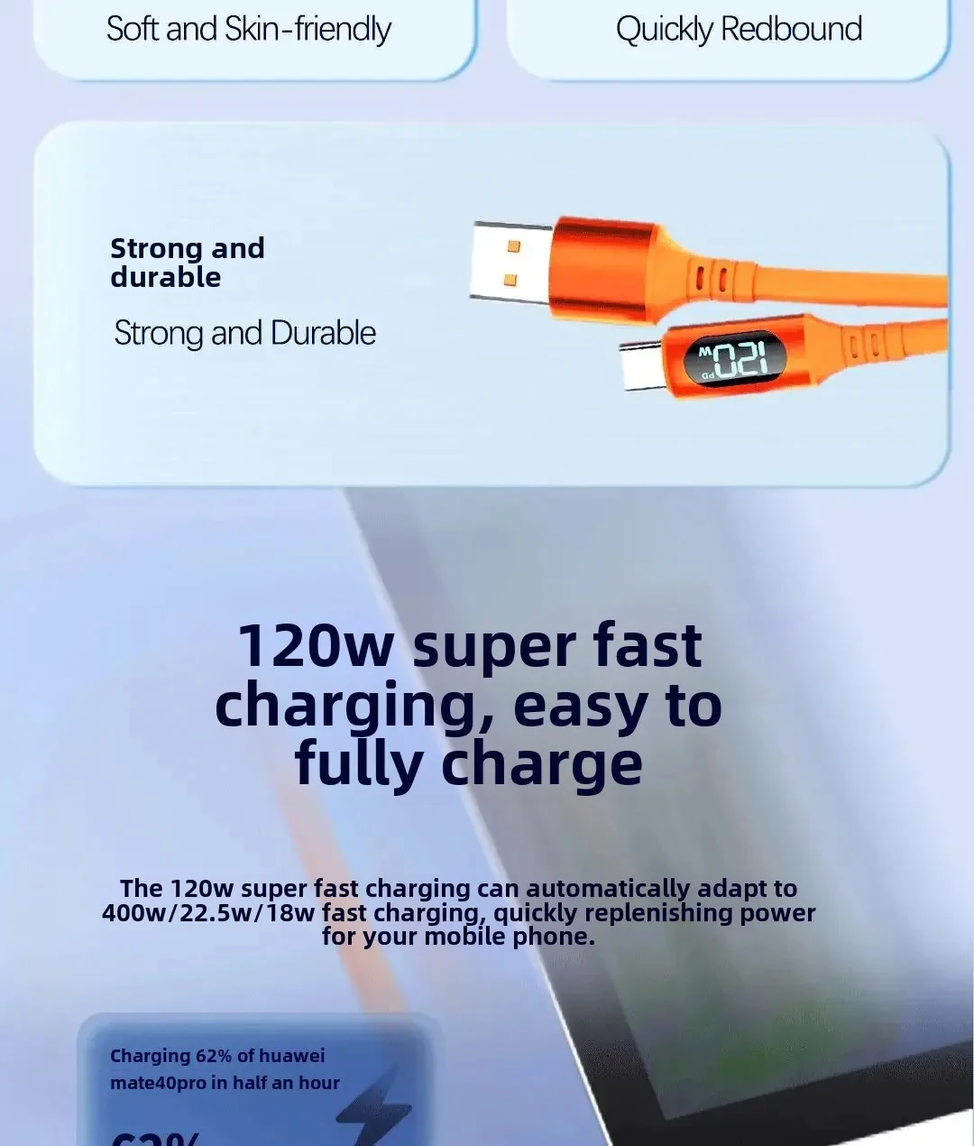 NNBILI 6A USBC To Type C Fast Charging 120W USB Type C LED Digital Display Cable For Samsung HUAWEI Xiaomi Oppo Vivo Charge Cord