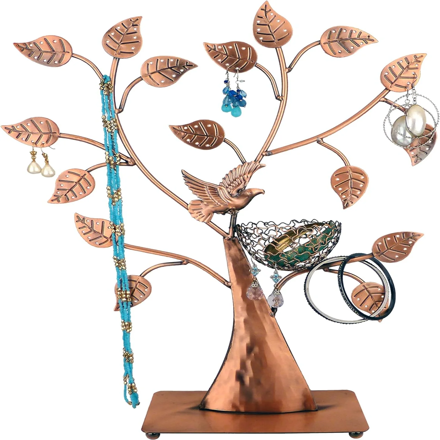 Bronze Bird Nest Jewelry Tree Holder - Holds 48 Pairs of Earrings, Bracelets/Necklaces Organizer Stand