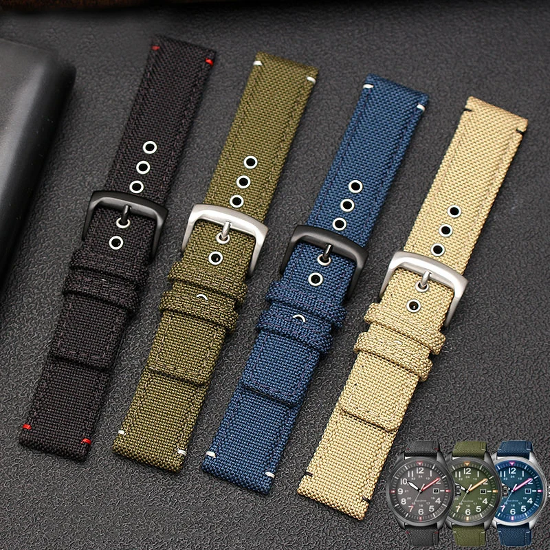 New Nylon Face Leather Bottom Watchband 20mm for Citizen AW5005 Timex Seiko Casual Waterproof Sports Canvas Watch Strap Bracelet image 4