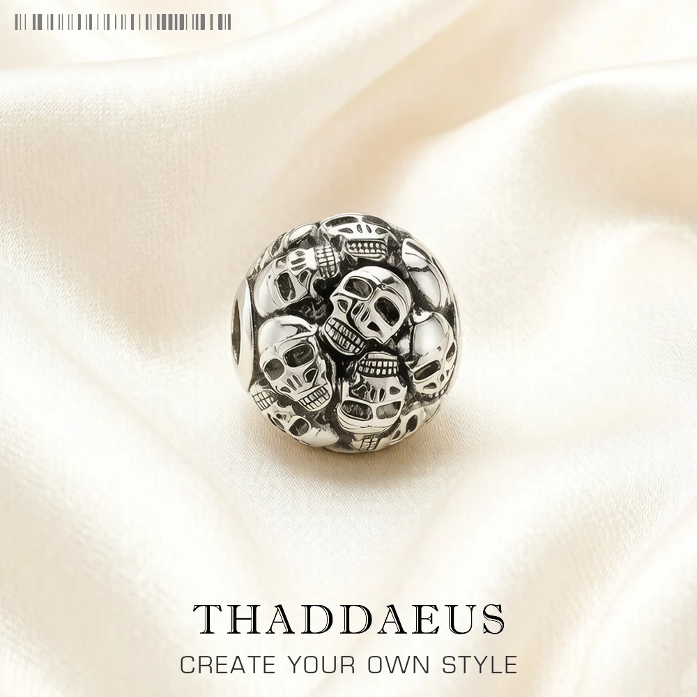 925 Sterling Silver Fashion DIY Accessories High Quality Skull Bead Vintage Europe Skeleton Charm