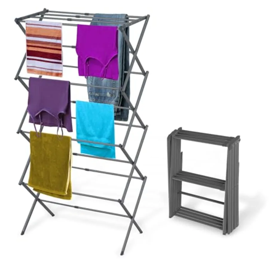 4-Tier Expandable Collapsible Clothes Drying Rack, Telescopic Height, Foldable Space-Saving Laundry Air Dryer for Towels, Shirt