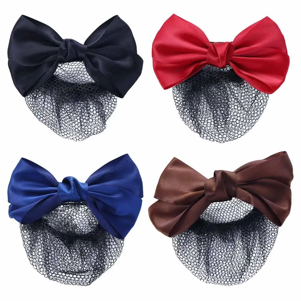 New Korean Satin Bow Ribbon Hair Bun Cover Women Hair Ties Scrunchie Spring Clips Bowknot Bun Net Hair Accessories