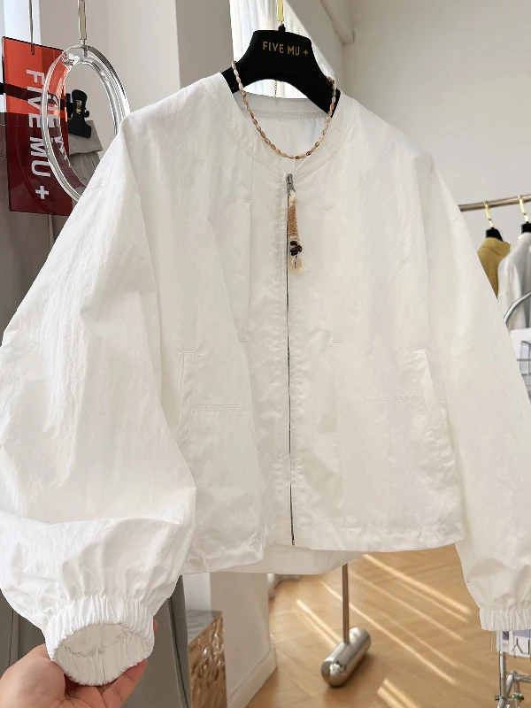 

plus Size Women's Zipper Long Sleeve Loose Fit Thin Spring Summer Casual Top Sun Protection Jacket Pure Color Korean Style