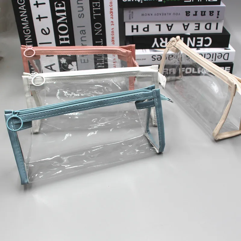 Women\'s Transparent Waterproof PVC Cosmetic Bags Large Capacity Zipper Pencil Case Stationery Bag Cosmetic Lipstick Storage Bag