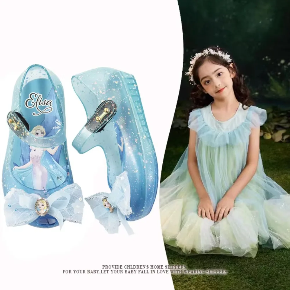 Little Girls Princess Jelly Shoes Sparkly Rhinestone Snowflake Decor Peep Toe Mary Jane Sandals Anti Slip Kids Party Dress Shoes