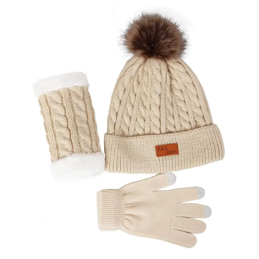 Плотная зимняя шапка, уютный Комплект детских зимних аксессуаров, плюшевая вязаная шапка, шарф, перчатки с нескользящим дизайном, теплостойкость для мальчиков