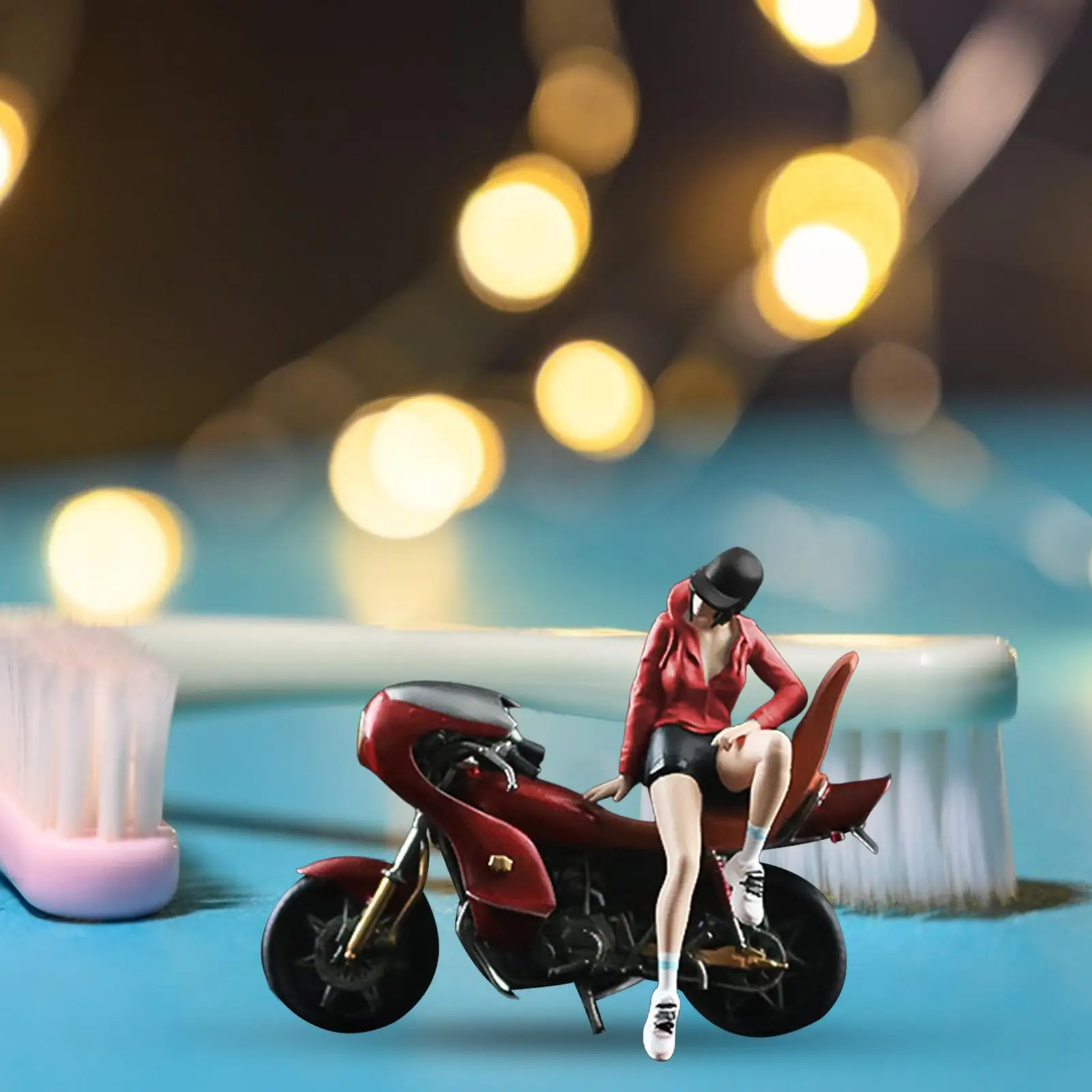 Figura de niña y motocicleta a escala 1:64, adorno de escritorio, proyectos de bricolaje, decoración de diseño, micropaisaje, Dioramas, estatuilla de resina