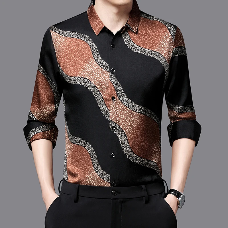 Luxury Printed Long-sleeve Shirt for Men in Autumn, Suitable for Parties, Performances, and Stylish Slim Fit.M-4XLYY108